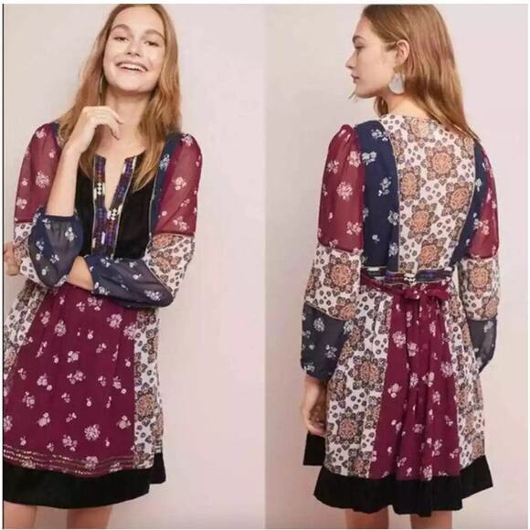 Maeve for Anthropologie Quartier Latin Dress Size XS Patchwork Boho - Picture 1 of 9
